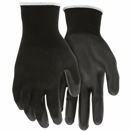 MCR SAFETY Gloves, Black Poly Black PU 13 Gauge XL, 12PK B96699XL